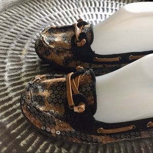 Seychelles leopard sequins flats Sz 8 brown black